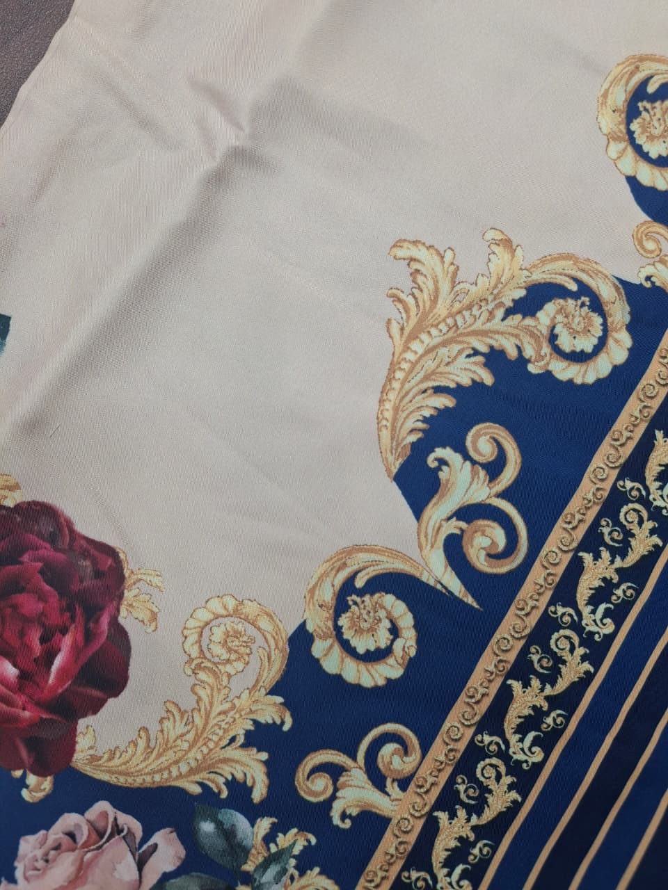 Navy Blue & Ivory Baroque Rose Print Round Neck Ethnic Co-Ord Set | Miss Kapachi