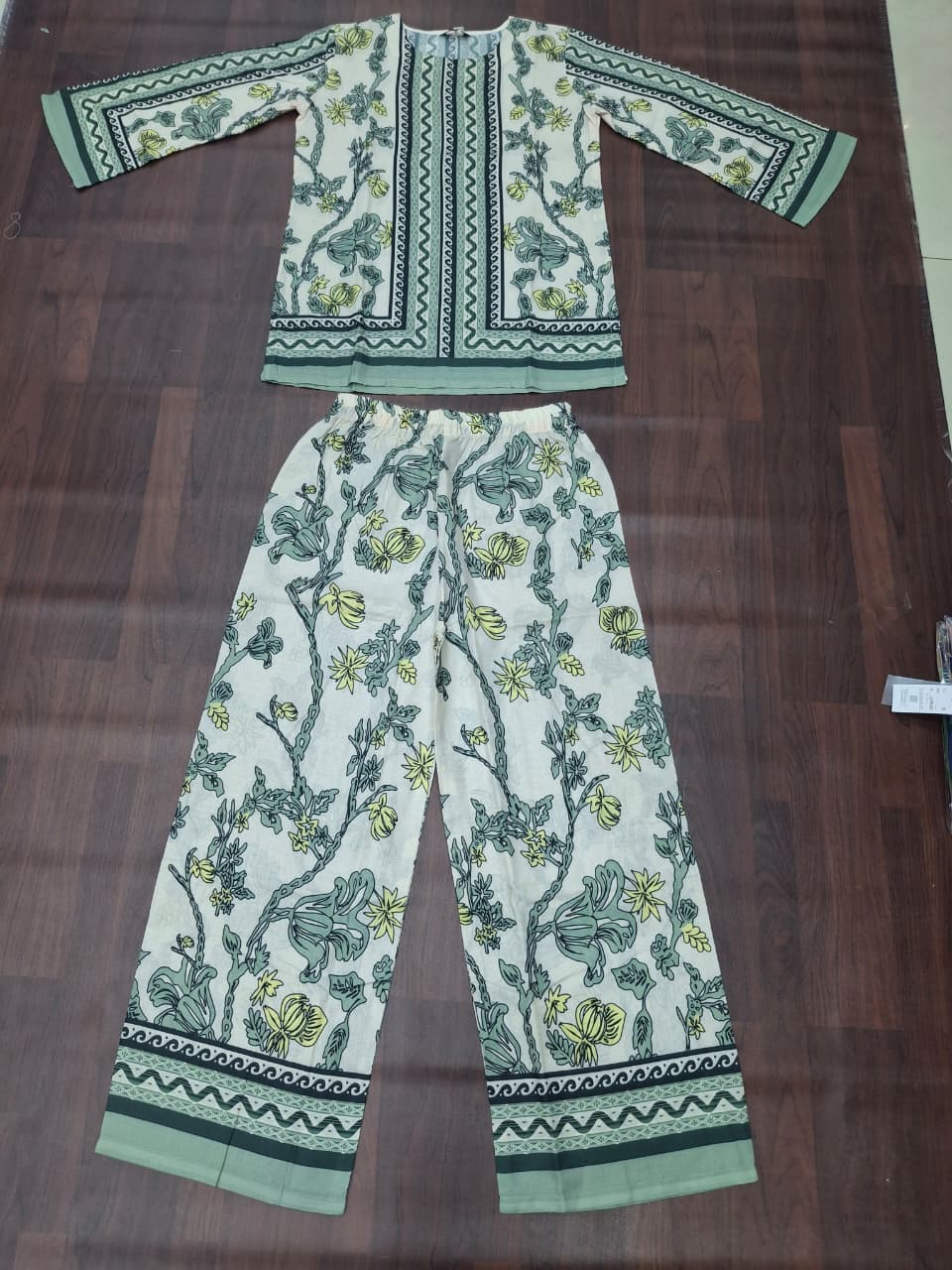 Cream & Mint Green Jaal Floral Block Print Ethnic Co-Ord Set | Miss Kapachi