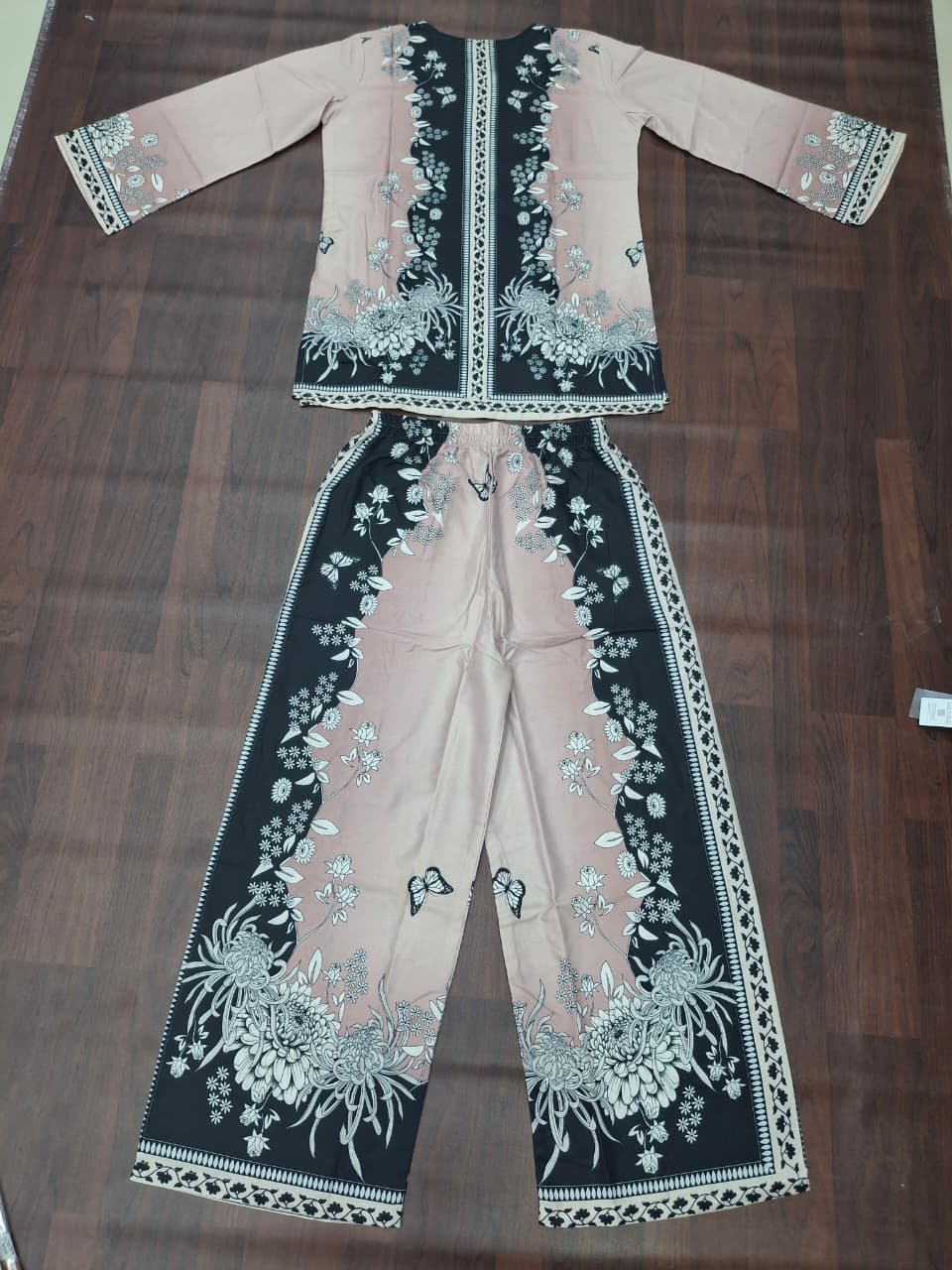Blush Pink & Charcoal Chrysanthemum Butterfly Print Ethnic Co-Ord Set | Miss Kapachi