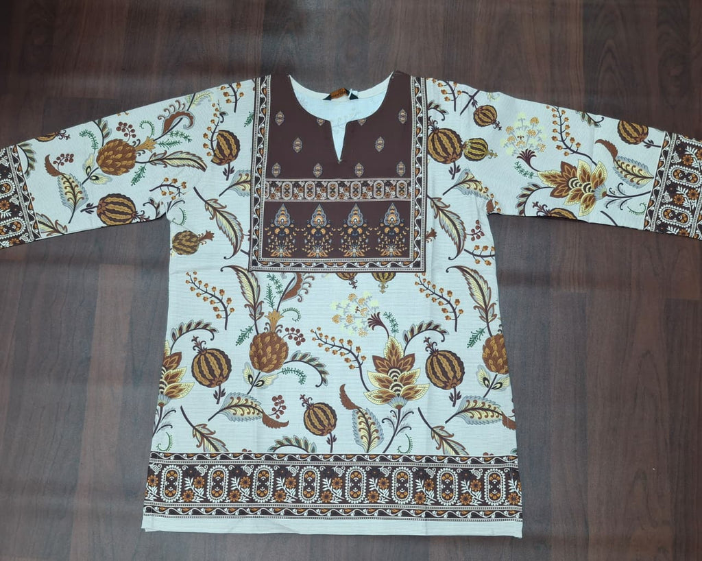 Cream & Maroon Hasta Mudra Hand Motif Ethnic Print Full Sleeve Kurti | Miss Kapachi