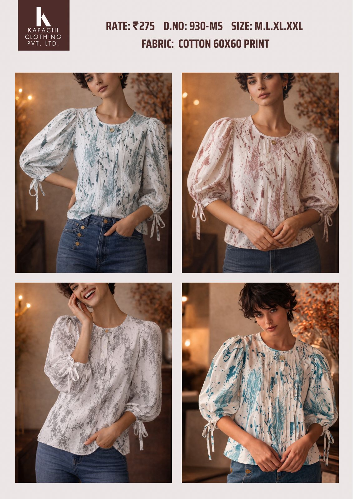 Women's Floral Print Cotton Puff Sleeve Top | Tie-Cuff Casual Top| Miss Kapachi