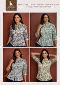 Floral Chiffon Shirt | Mandarin Collar 3/4 Sleeve Women's Printed Top | Miss Kapachi