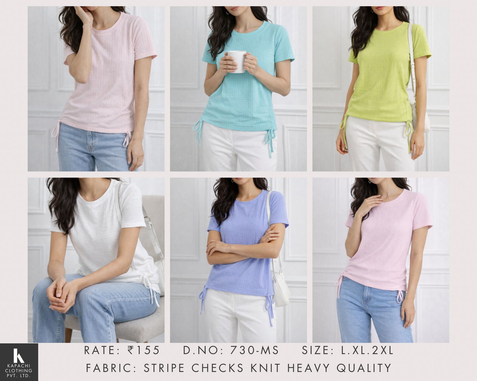 Pastel Knit Top | Side Drawstring Round Neck Women's Casual T-Shirt Top  | Miss Kapachi