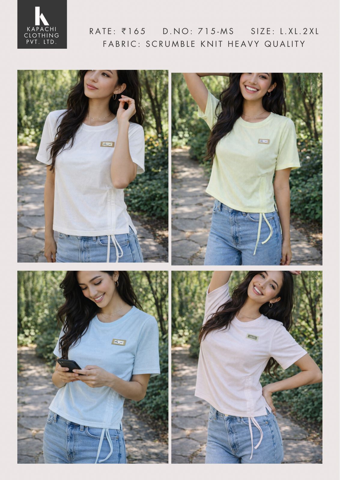 Scrumble Knit Drawstring Top | Round Neck Women's Casual Crop T-Shirt | Miss Kapachi