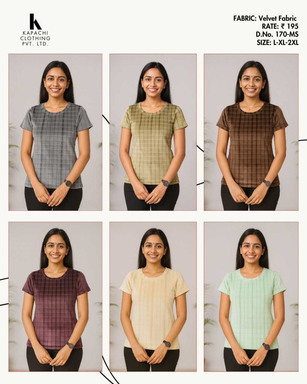 Velvet Check T-Shirt | Soft Velvet Women's Casual Round Neck Top | Miss Kapachi
