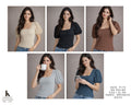Square Neck Puff Sleeve Ribbed Knit Top | Fitted Crop | Wrinkle Knit | Miss Kapachi