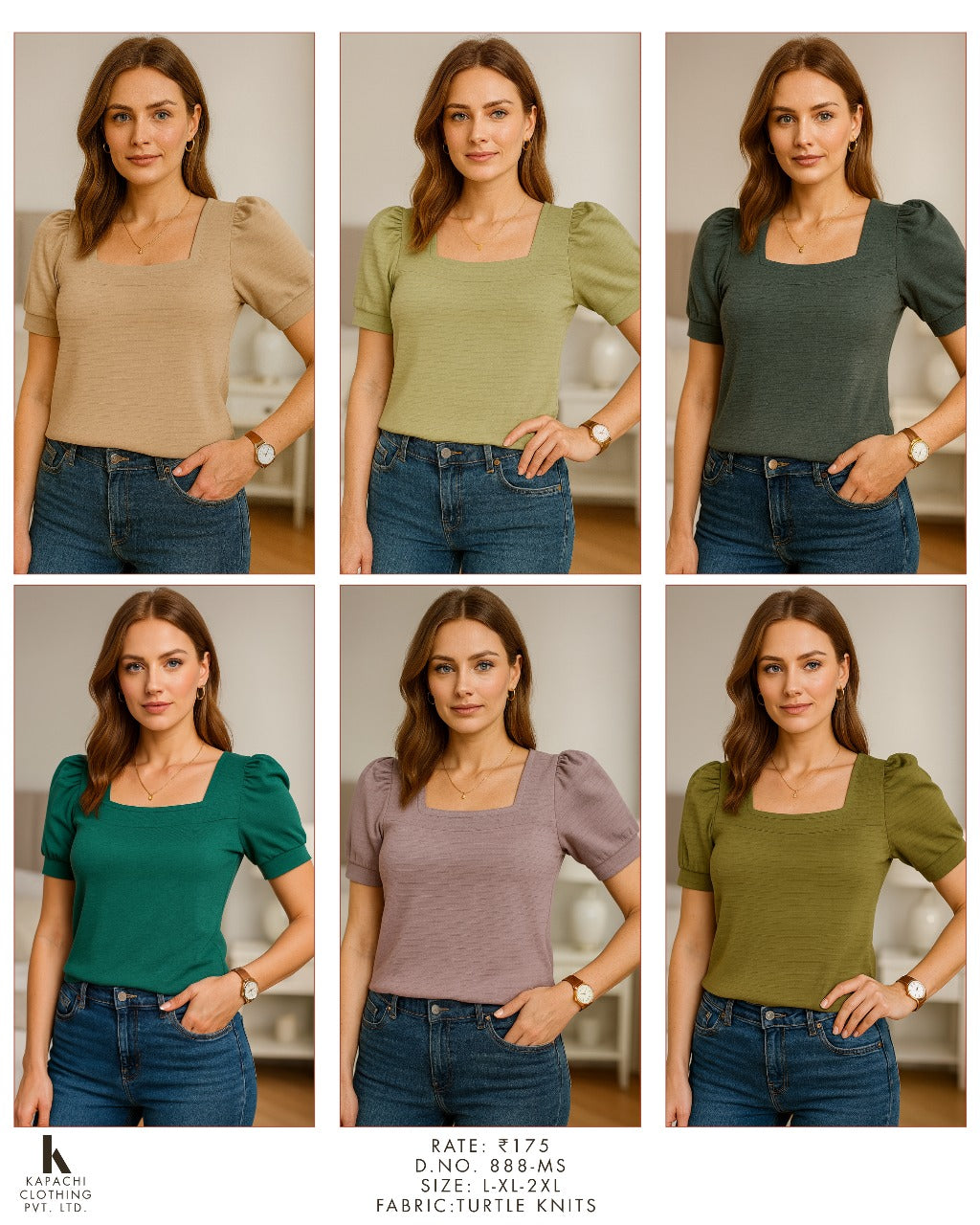 Puff Sleeve Square Neck Top – Turtle Knit Fabric | Miss Kapachi
