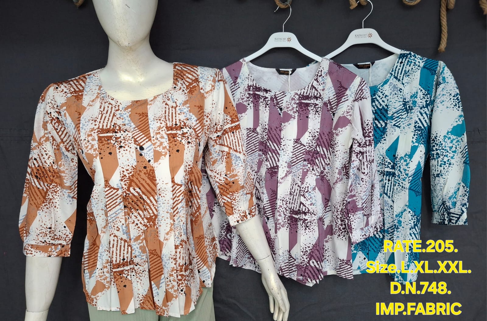 Abstract Print Women's Top – 3 Colours | Imported Fabric | Puff Sleeves | Sizes L–2XL | Miss Kapachi