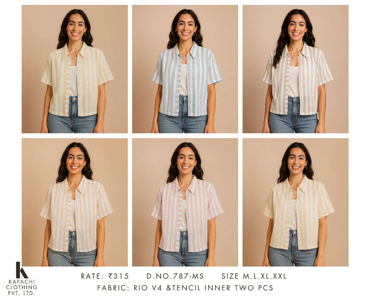 Striped Short-Sleeve Women's Shirt – 6 Colours | Rio V4 & Tencel | Sizes L–2XL | Zero+1
