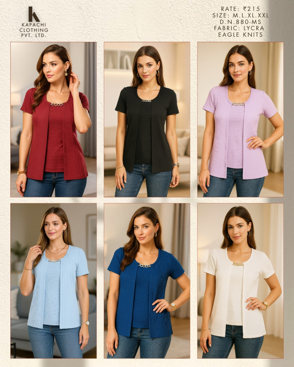 Lycra Mock Layer Top for Women | Eagle Knits Fabric | D.N. 880-MS | Zero+1
