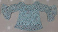 Mint Blue Ditsy Floral Print Bell Sleeve Top for Women | Ruffle Collar | Miss Kapachi