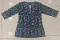 Dark Teal Floral Print Kurti Top for Women | Keyhole Neck | 3/4 Sleeves | Zero+1