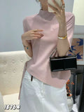 Blush Pink Half Turtleneck Ribbed Knit Top | Half Sleeve Slim Fit Premium Tee for Women