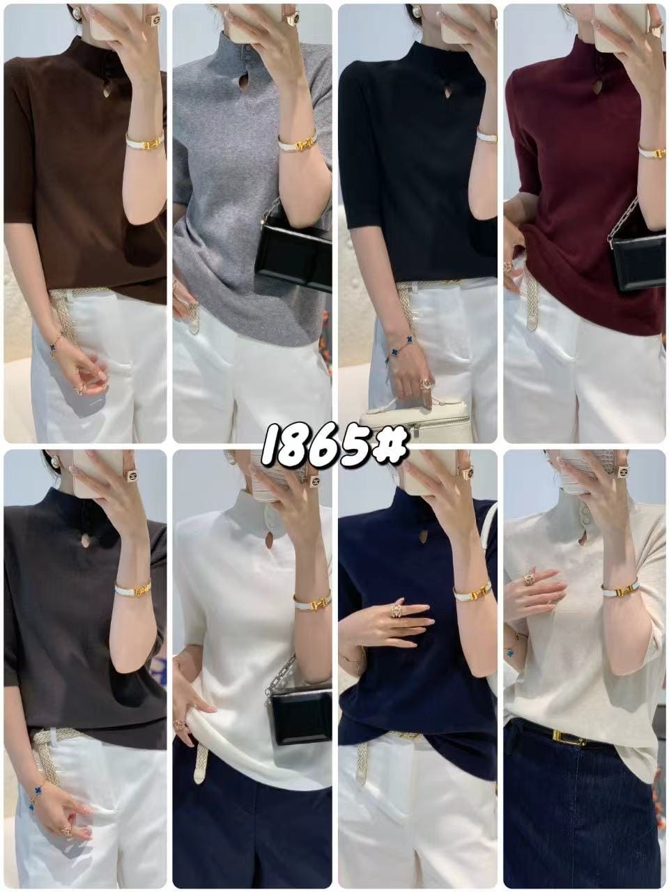 Half Turtleneck Slim Fit Ribbed Knit Top | Half Sleeve Premium Tee for Women | 8 Colours