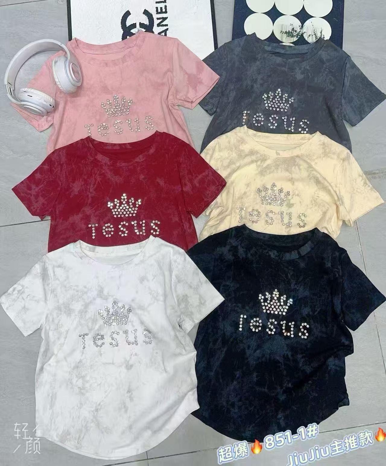 Rhinestone Crown Graphic Tie-Dye Oversized Tee | Short Sleeve Round Neck Casual Top for Women | 6 Colours