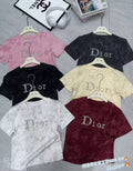 Rhinestone Letter Print Shimmer Crop Tee | Short Sleeve Round Neck Casual Top for Women | 6 Colours