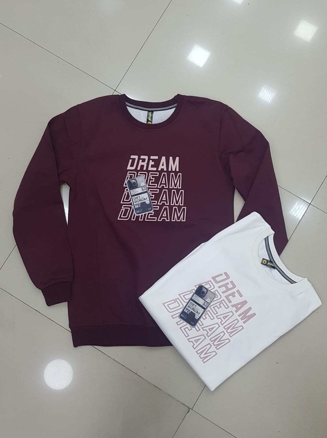 Men's Dream Print Crew Neck Sweatshirt – Wine & White | Lemon8