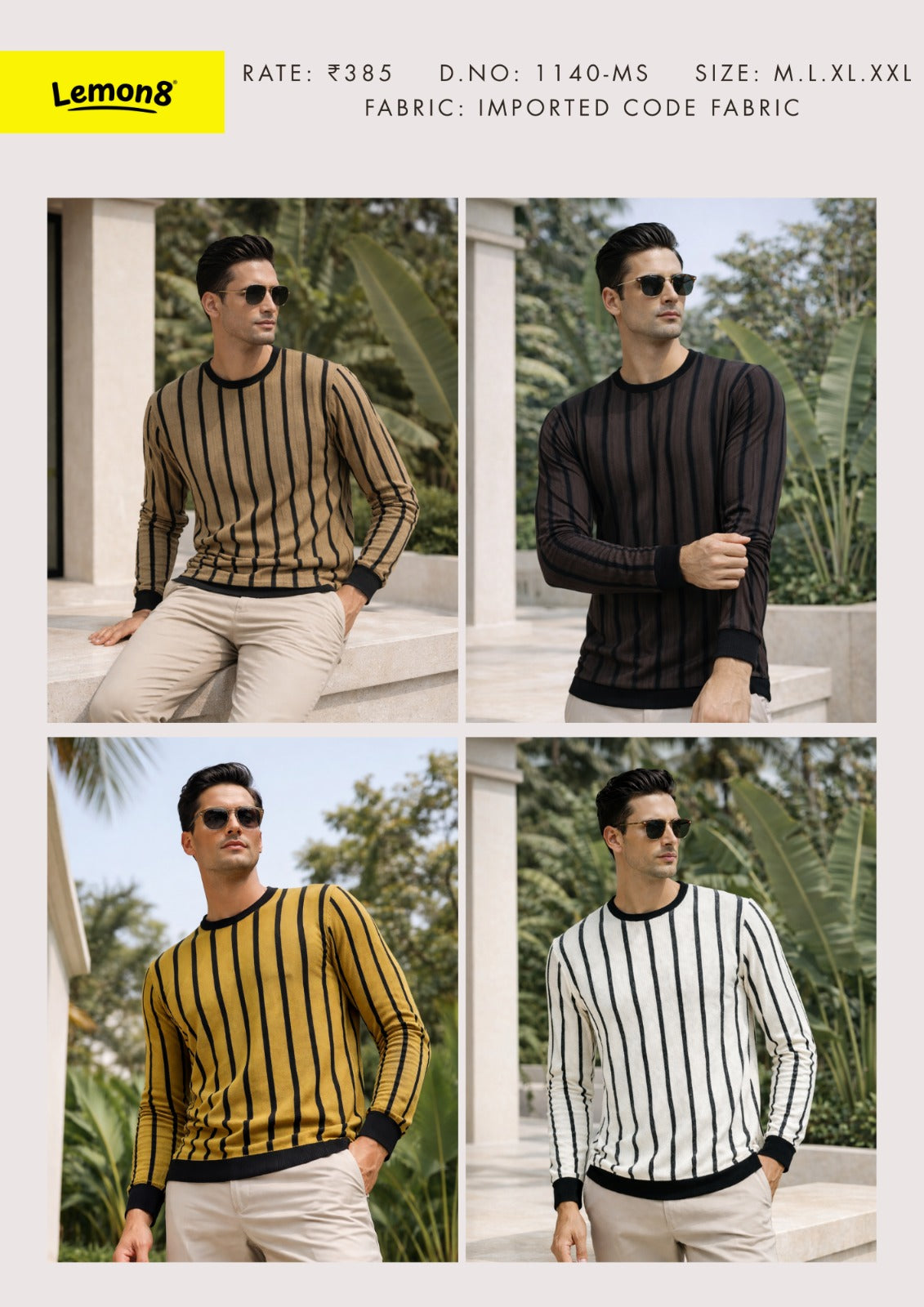 Men's Vertical Stripe Full Sleeve T-Shirt | Imported Code Fabric | 4 Colours | Lemon8