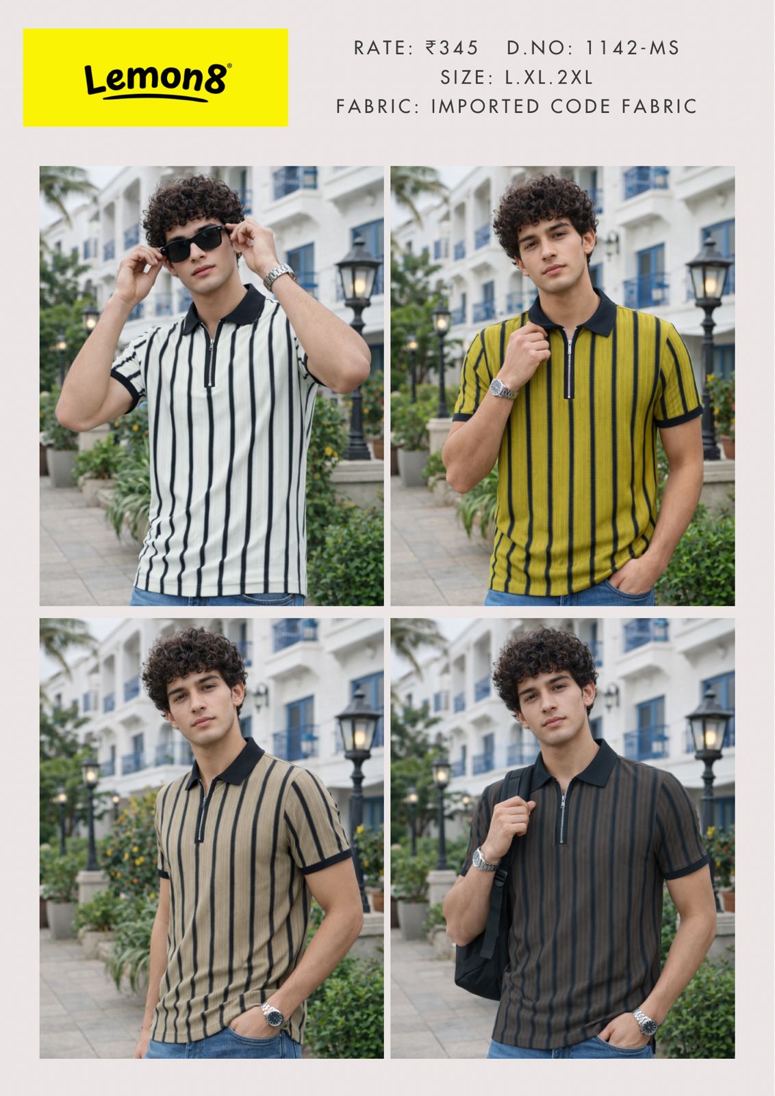 Men's Striped Zip Polo T-Shirt | Imported Code Fabric | 4 Colours | Lemon8