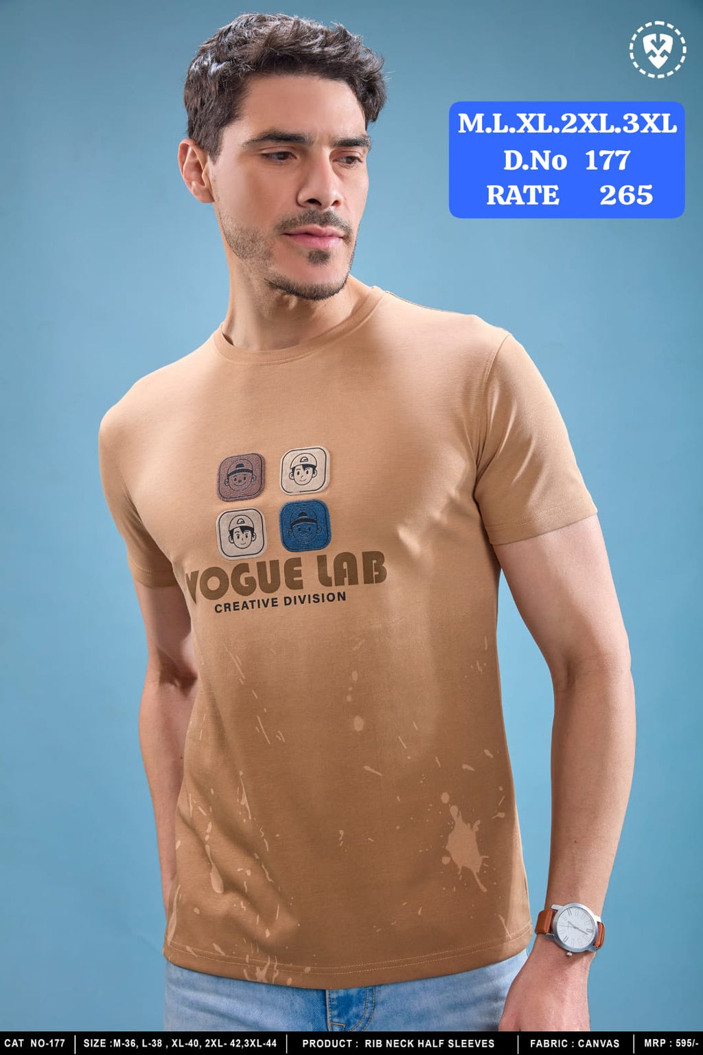 Men's Rib Neck Half Sleeve T-Shirt | Canvas Fabric | D.No. 177-UP