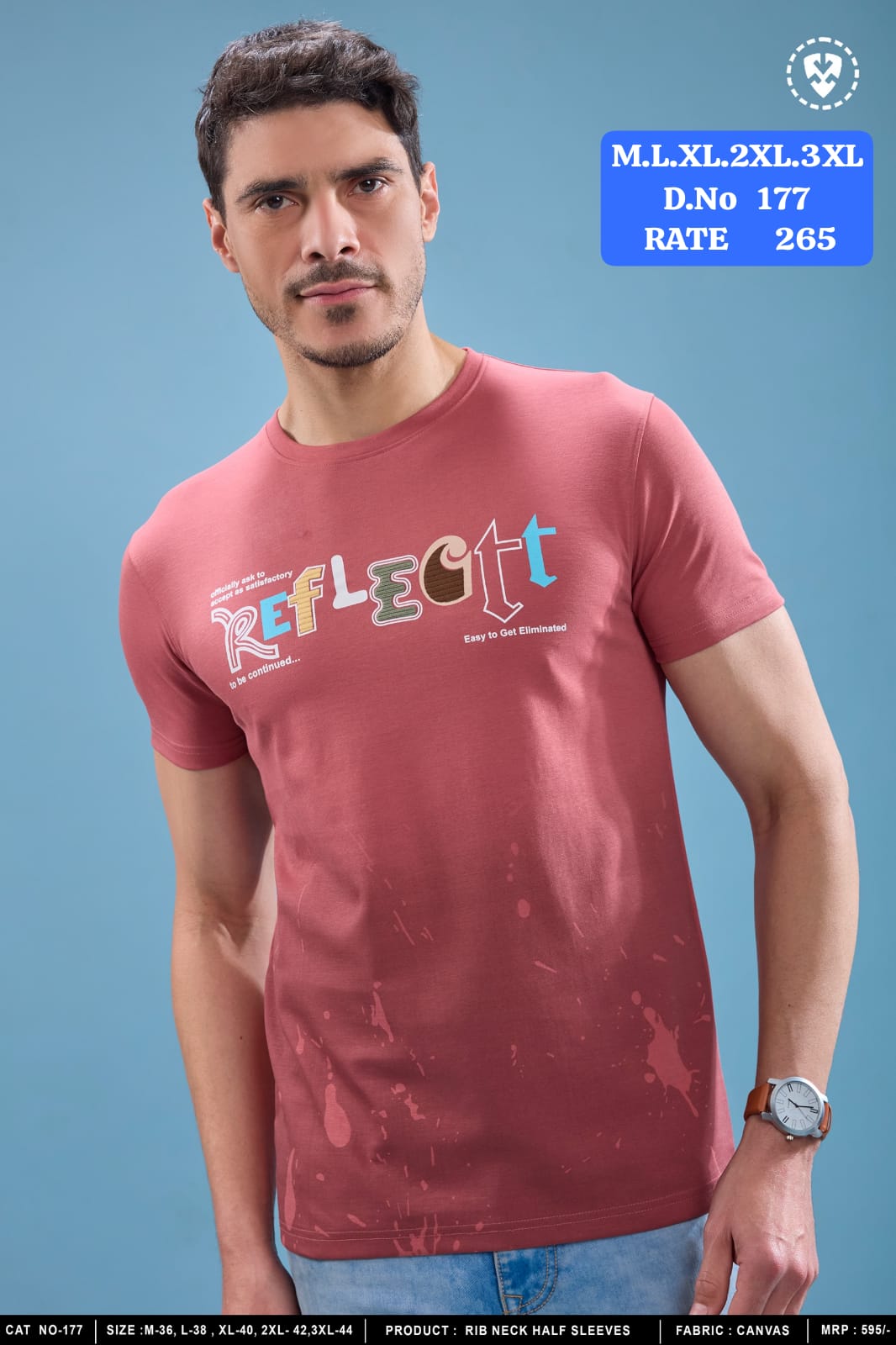Men's Rib Neck Half Sleeve T-Shirt | Canvas Fabric | D.No. 177-UP
