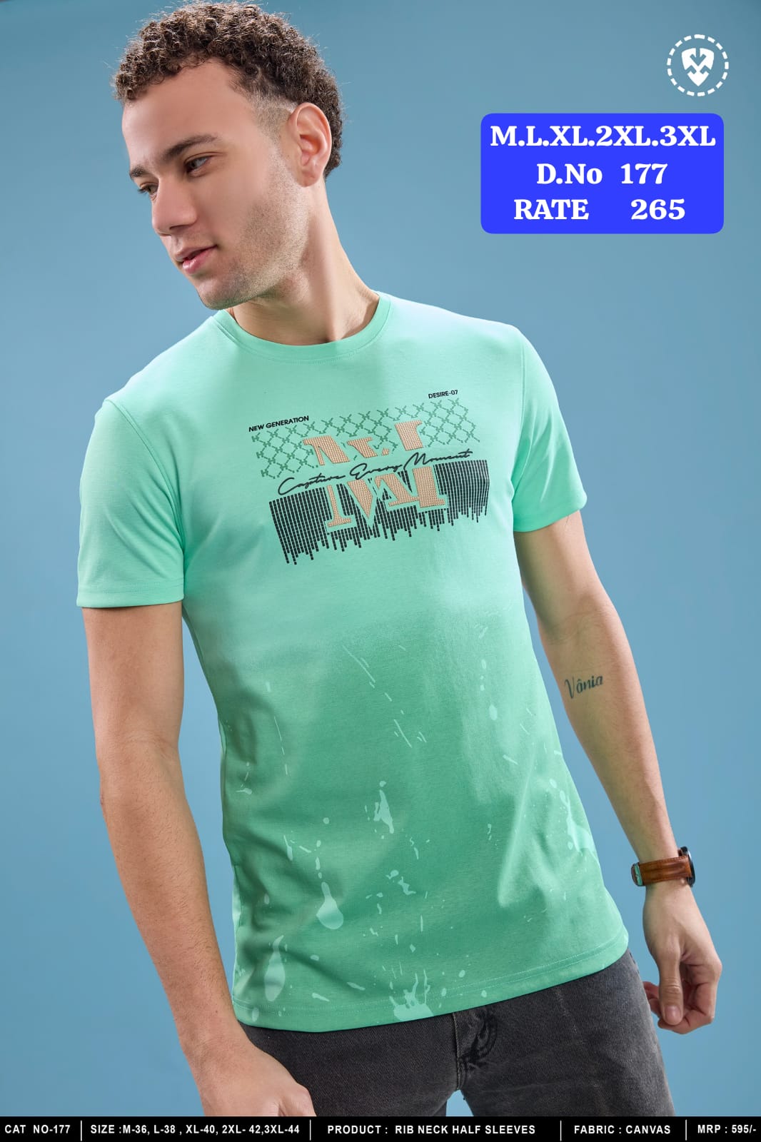 Men's Rib Neck Half Sleeve T-Shirt | Canvas Fabric | D.No. 177-UP