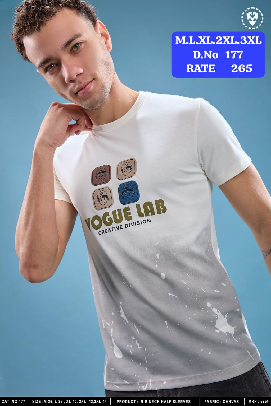 Men's Rib Neck Half Sleeve T-Shirt | Canvas Fabric | D.No. 177-UP