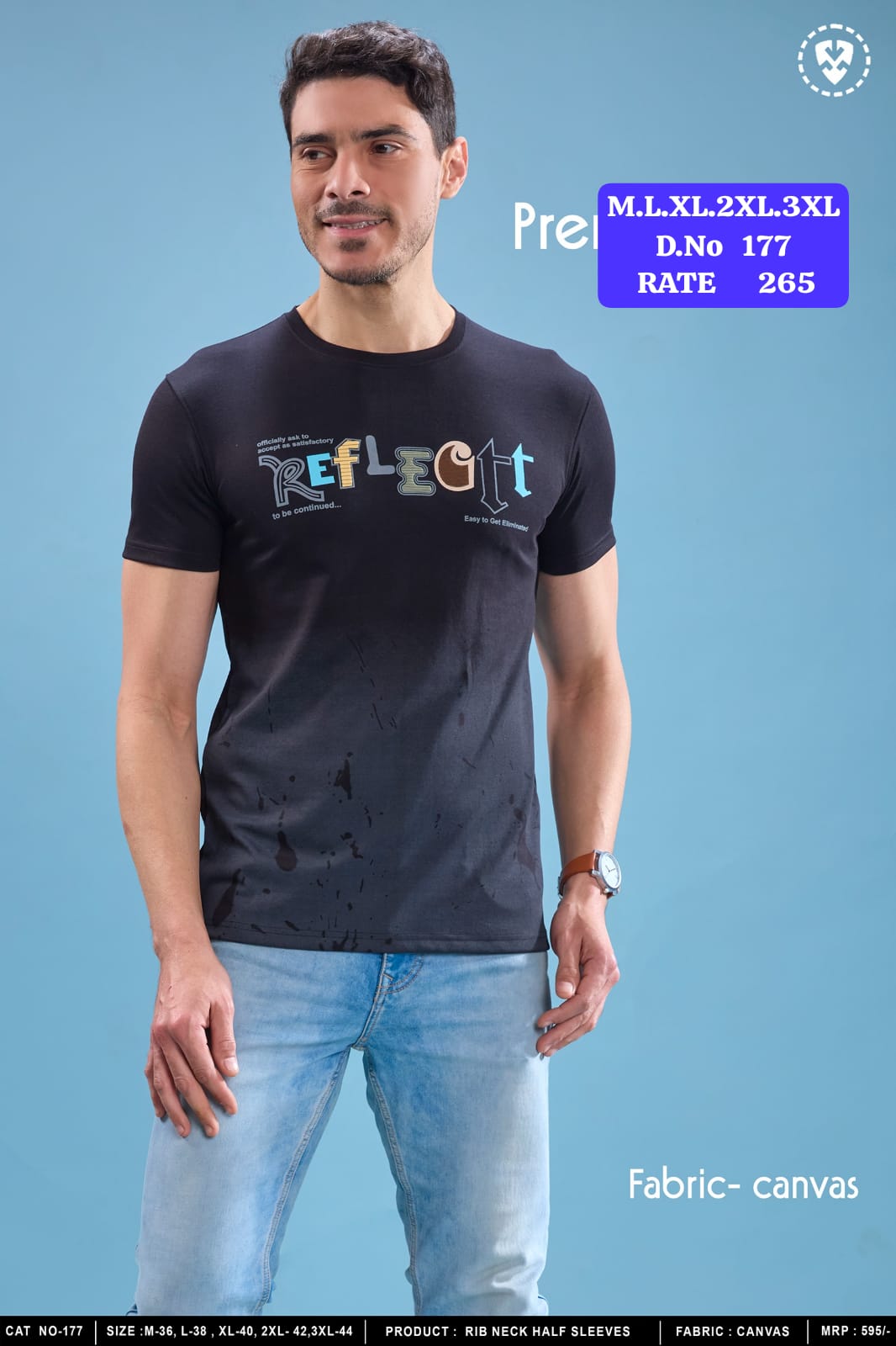 Men's Rib Neck Half Sleeve T-Shirt | Canvas Fabric | D.No. 177-UP