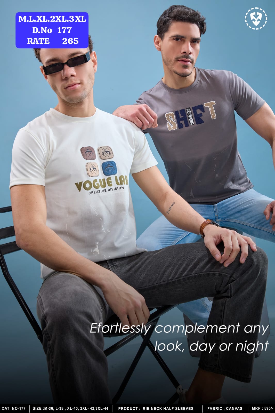 Men's Rib Neck Half Sleeve T-Shirt | Canvas Fabric | D.No. 177-UP