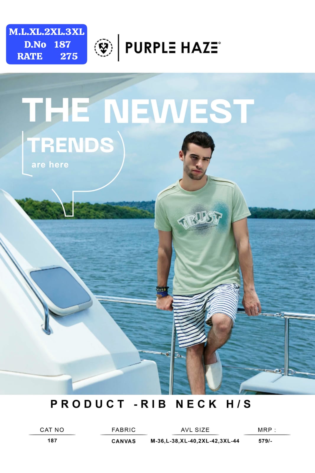 Purple Haze Men's Rib Neck Half Sleeve T-Shirt | Canvas Fabric | D.No. 187-UP