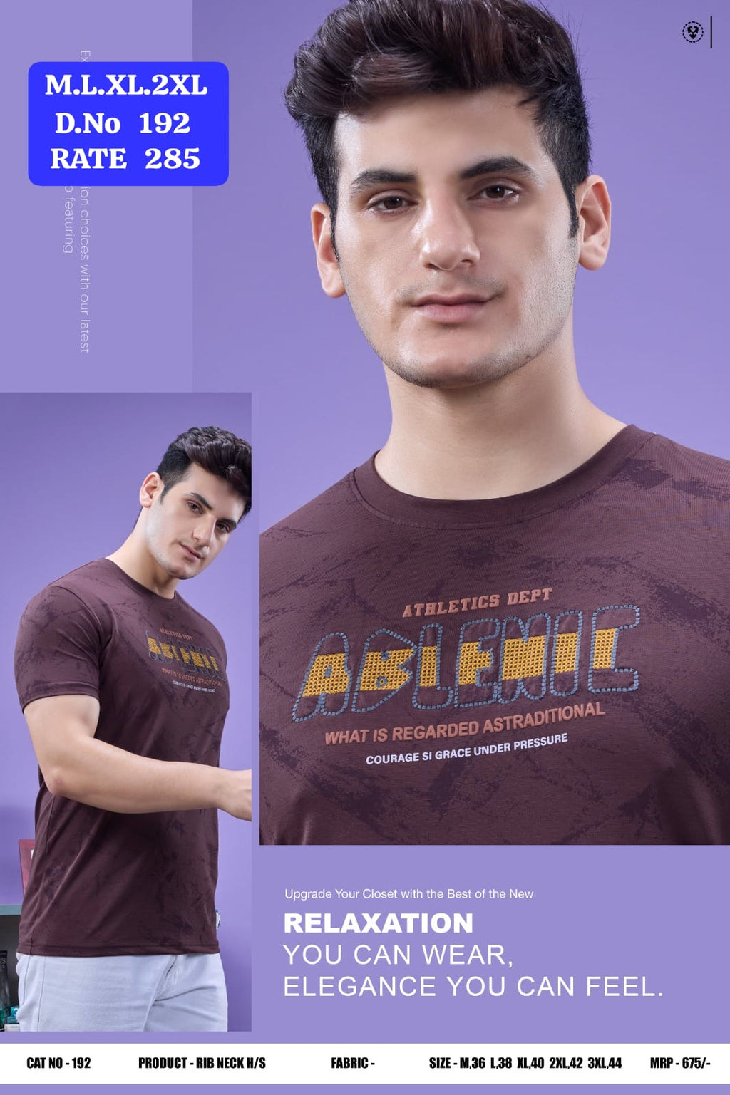 Men's Rib Neck Half Sleeve T-Shirt | Imported Lycra | D.No. 192