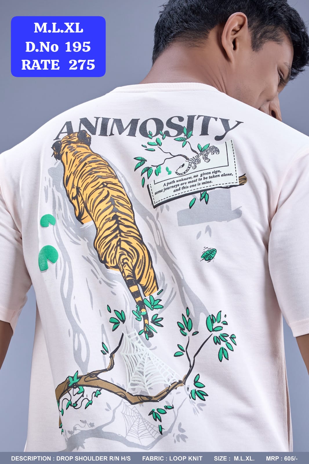 Men's Drop Shoulder Back Printed T-Shirt | Loop Knit Round Neck Half Sleeve | D.No 195-PH