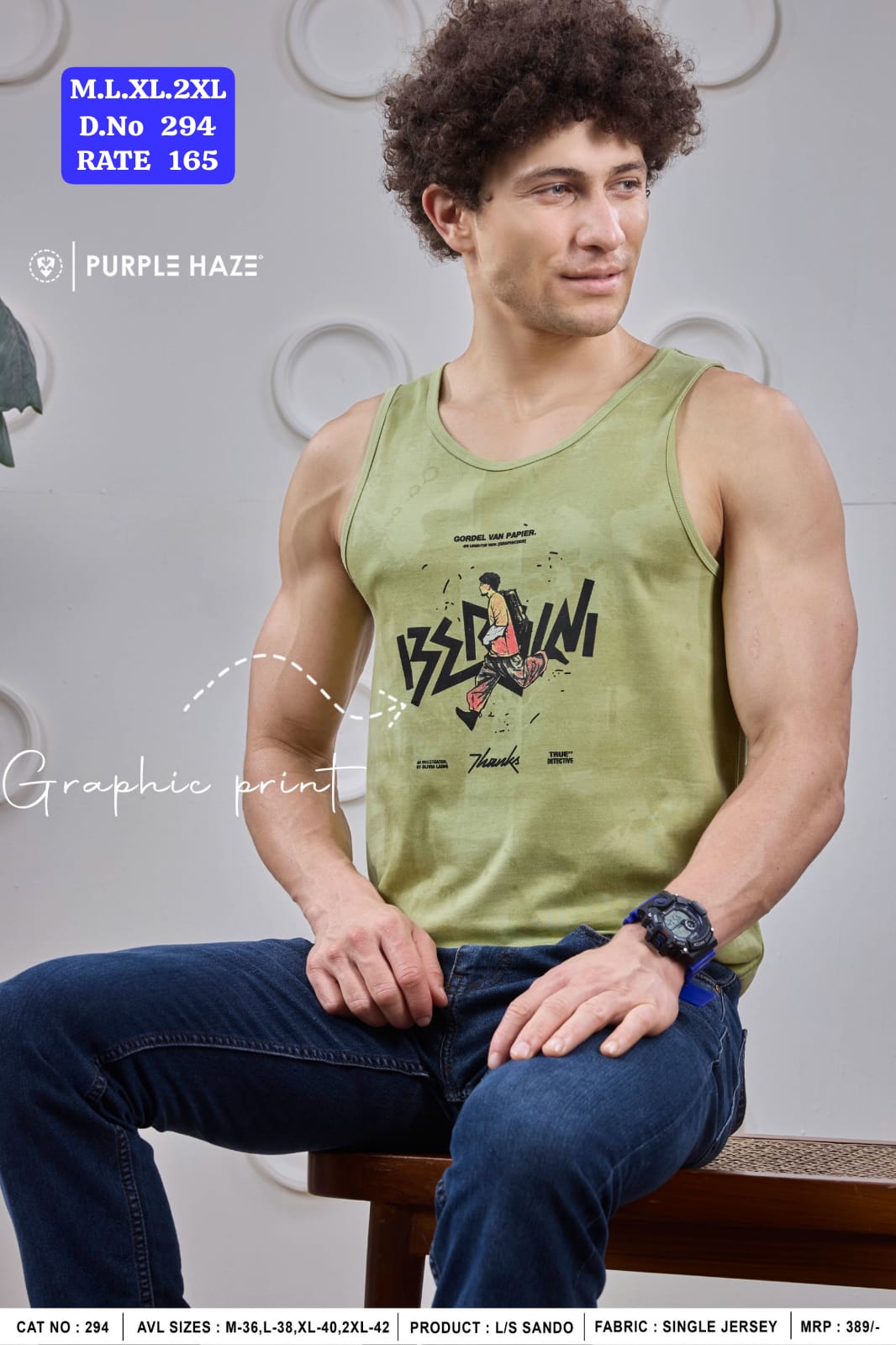 Purple Haze Men's Graphic Printed Sando Vest | Single Jersey Sleeveless Tank Top | D.No 294-PH