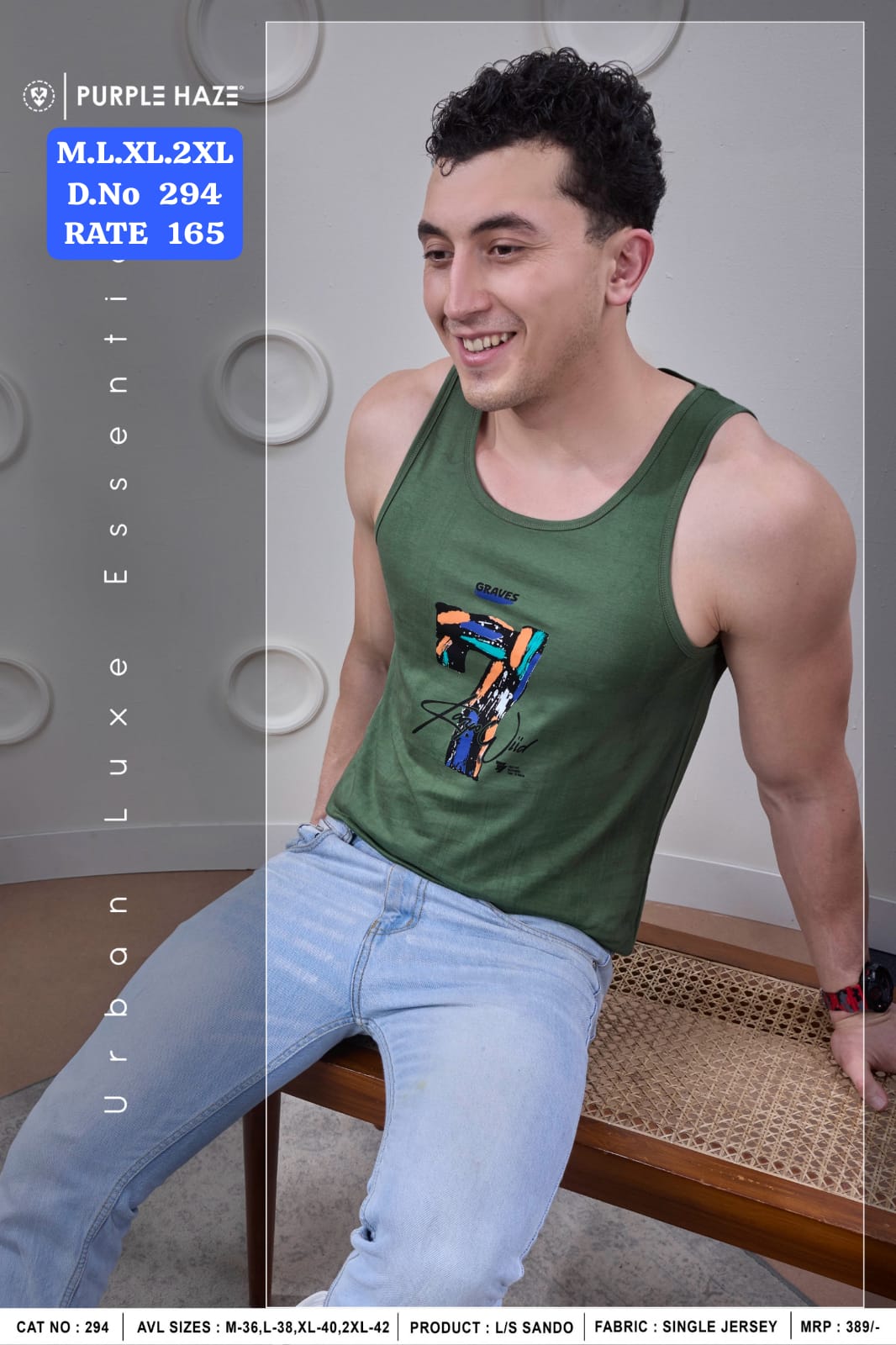 Purple Haze Men's Graphic Printed Sando Vest | Single Jersey Sleeveless Tank Top | D.No 294-PH