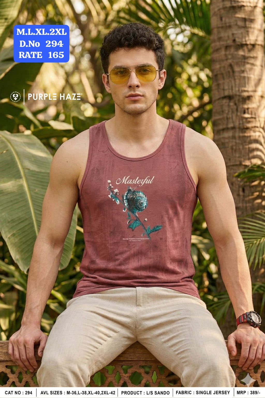 Purple Haze Men's Graphic Printed Sando Vest | Single Jersey Sleeveless Tank Top | D.No 294-PH