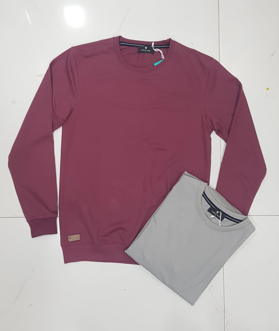 Men's Full Sleeve Solid Sweatshirt – Wine & Grey | Premium Cotton Fleece  | Purple Haze