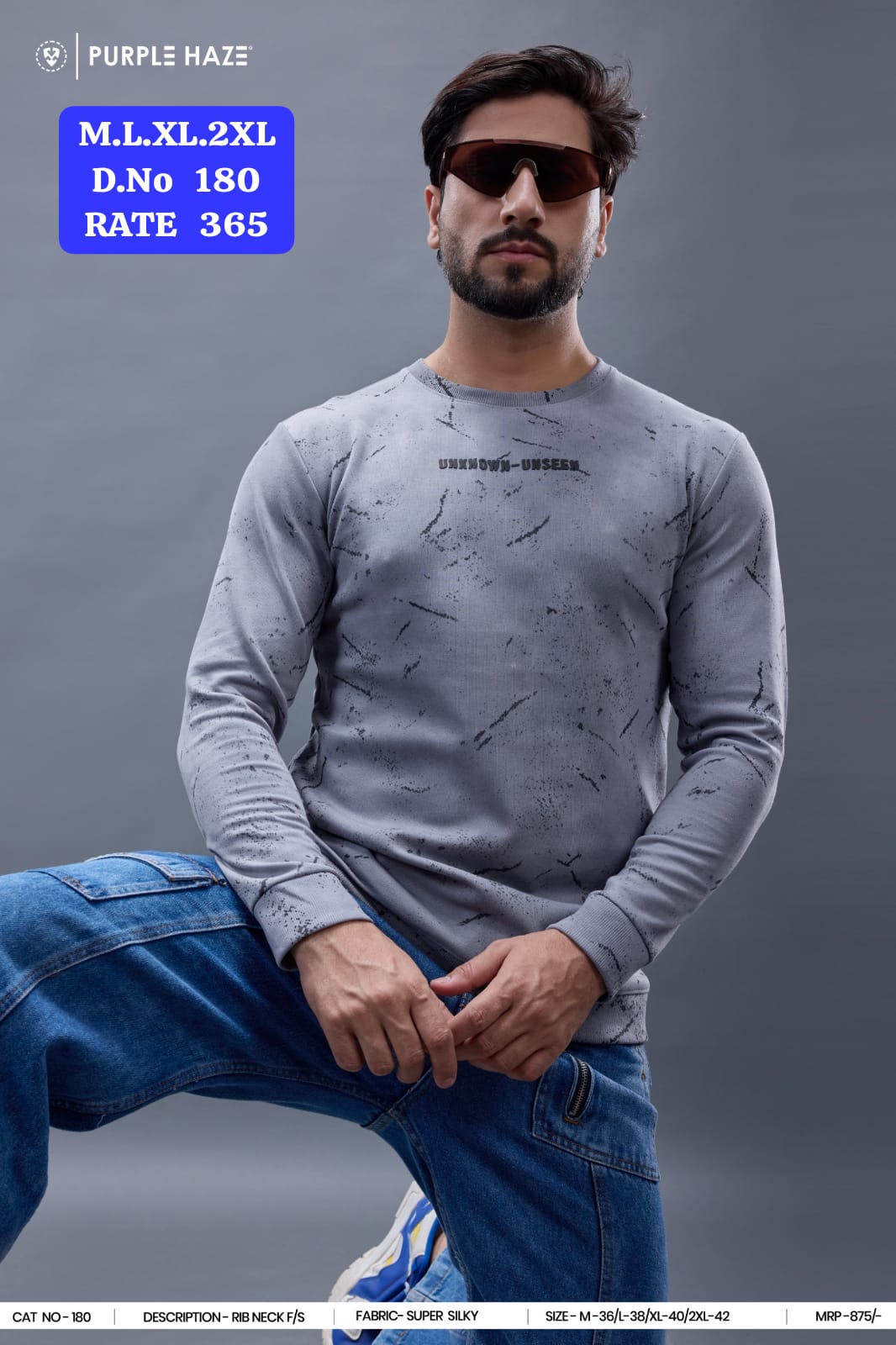 Full Sleeve T-Shirt | All-Over Print | Steel Grey | Super Silky | Purple Haze