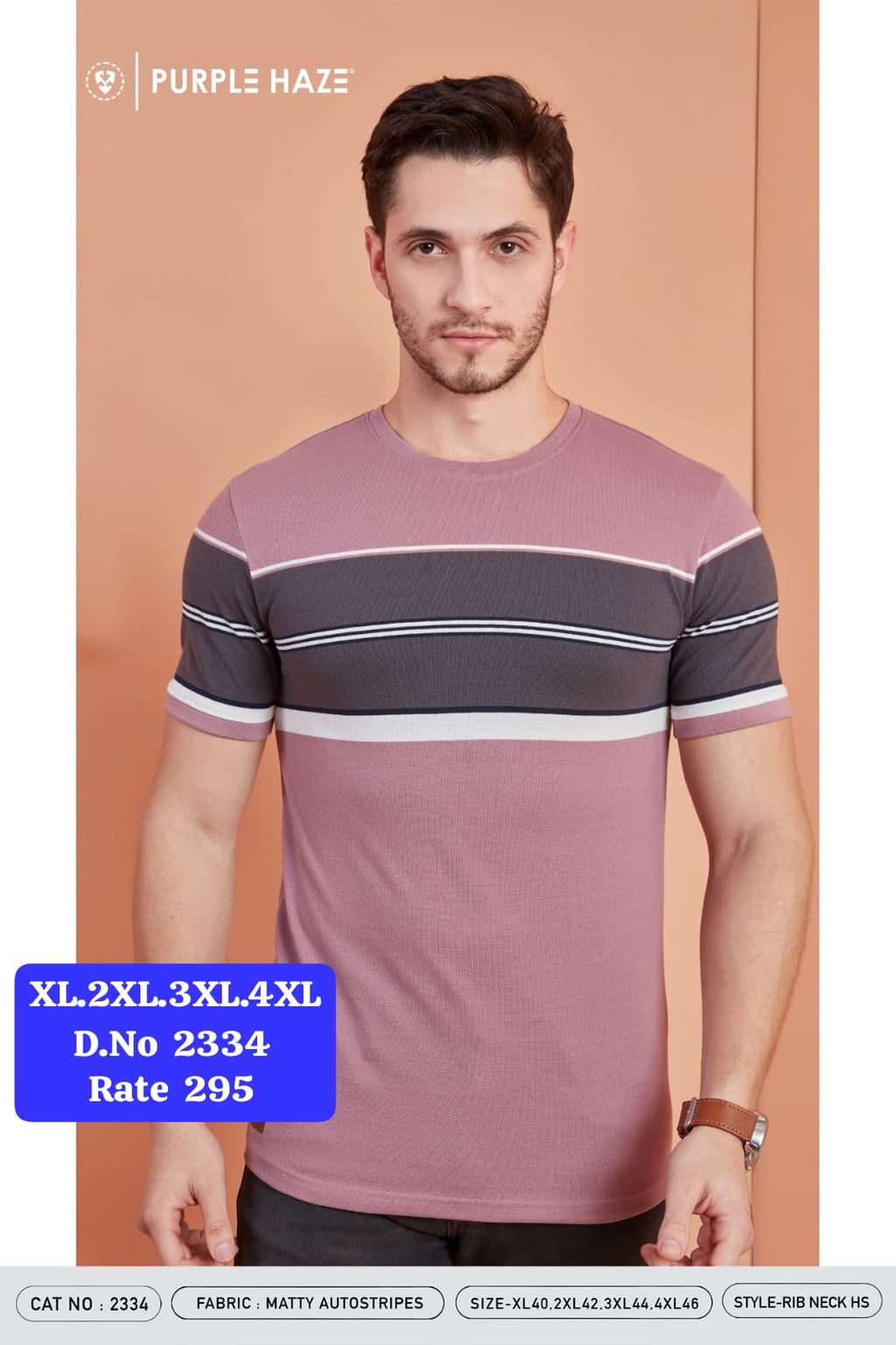 Men's Matty Auto Stripes Rib Neck T-Shirt | Half Sleeve | Cat No. 2334-JG