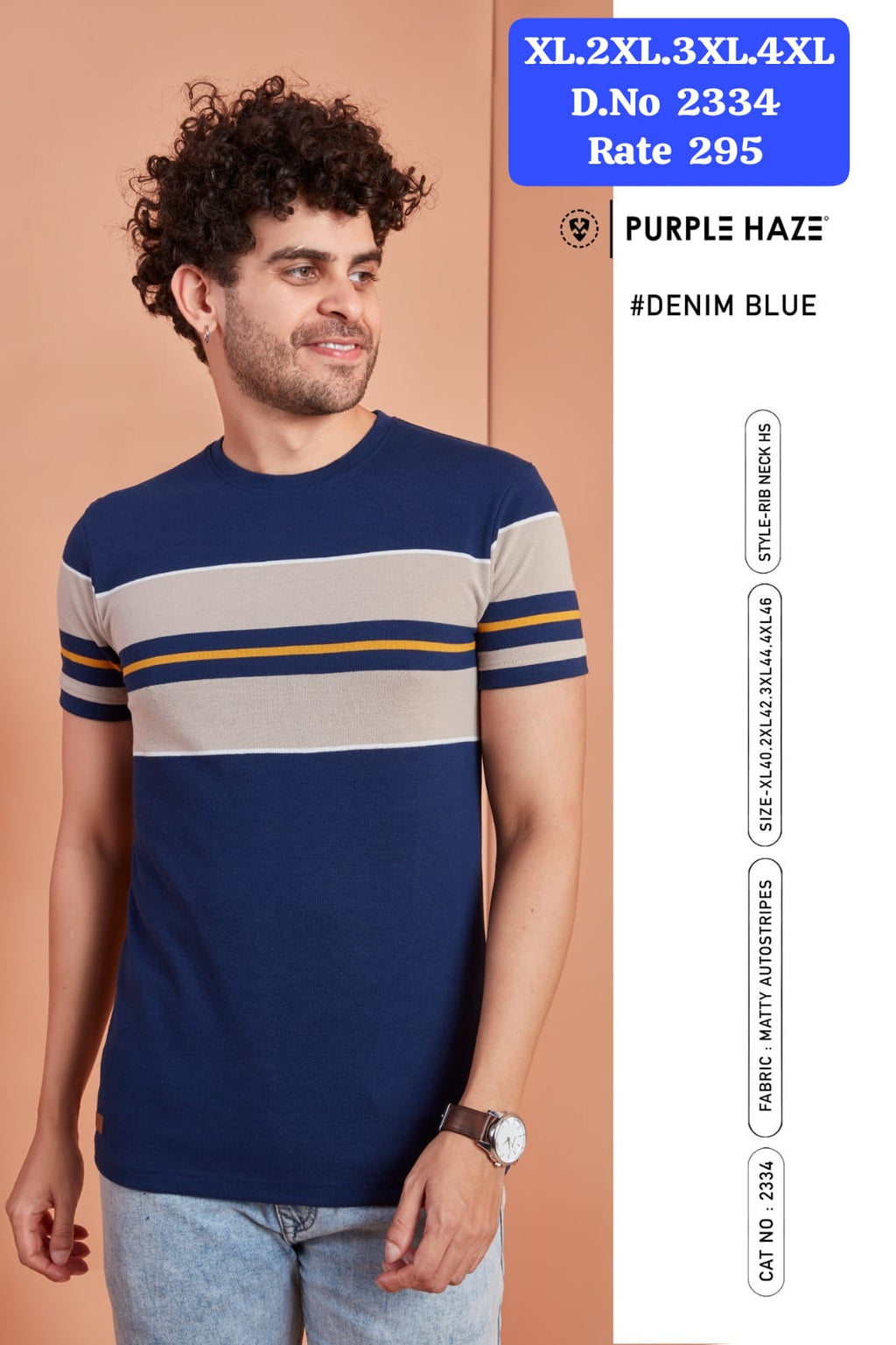 Men's Matty Auto Stripes Rib Neck T-Shirt | Half Sleeve | Cat No. 2334-JG