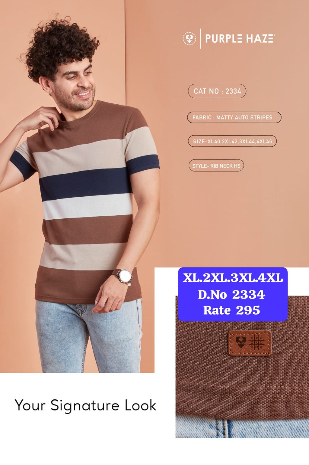 Men's Matty Auto Stripes Rib Neck T-Shirt | Half Sleeve | Cat No. 2334-JG