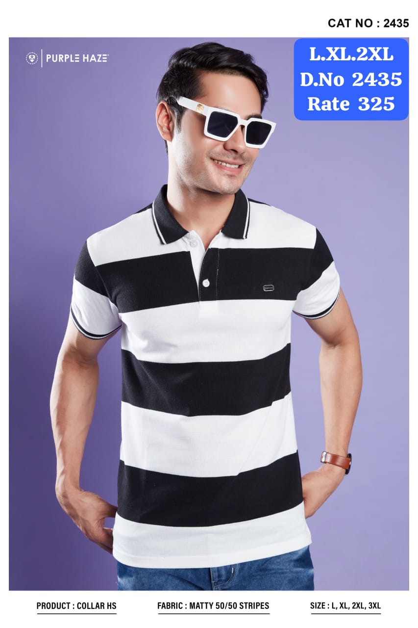Men's Striped Matty Polo T-Shirt | Half Sleeve Collar | Cat No. 2435-UP
