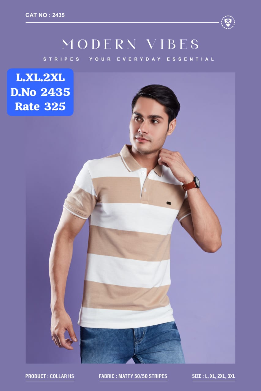 Men's Striped Matty Polo T-Shirt | Half Sleeve Collar | Cat No. 2435-UP