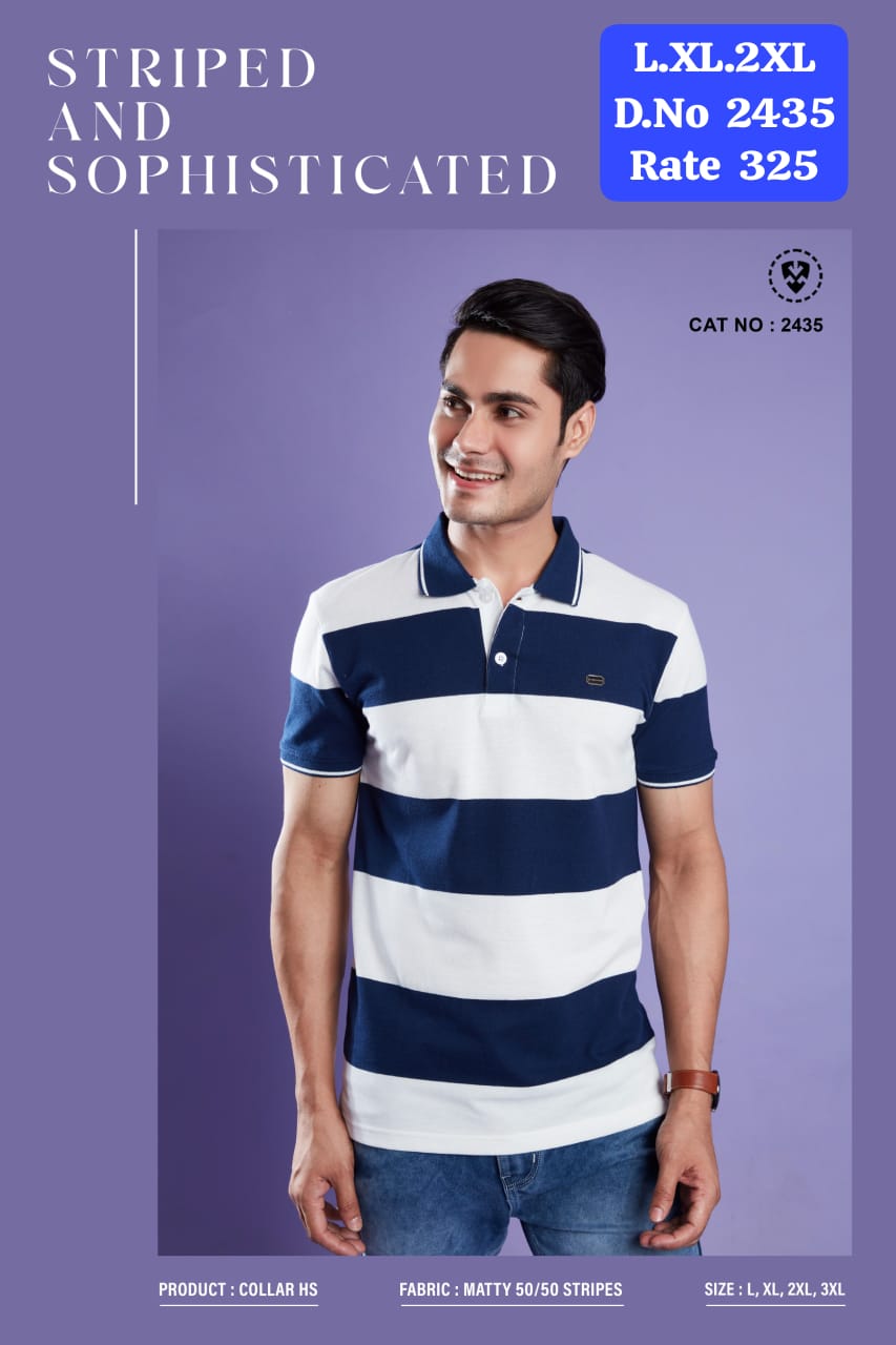 Men's Striped Matty Polo T-Shirt | Half Sleeve Collar | Cat No. 2435-UP