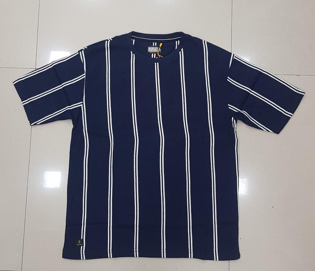 Men's Vertical Striped Matty Round Neck T-Shirt | Oversized Fit | Half Sleeve | Cat No. 2462-UP