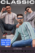 Men's Vertical Matti Stripe Rib Neck Full Sleeve T-Shirt | Classic | Purple Haze