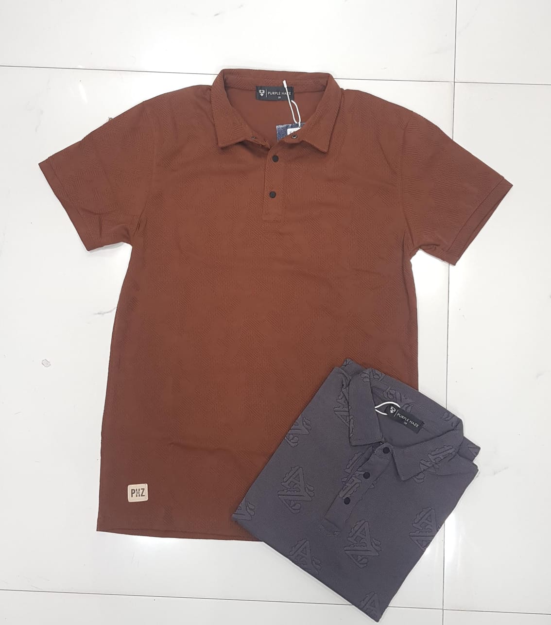 Men's Premium Pique Polo T-Shirt | Rust Brown & Charcoal | Half Sleeve | Purple Haze