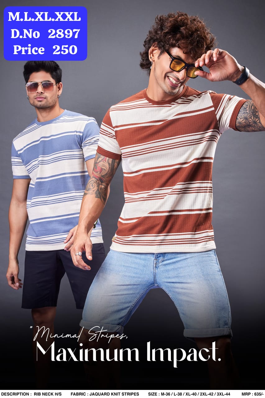 Men's Jacquard Knit Stripe Rib Neck Half Sleeve T-Shirt | Minimal Stripes Maximum Impact | Purple Haze