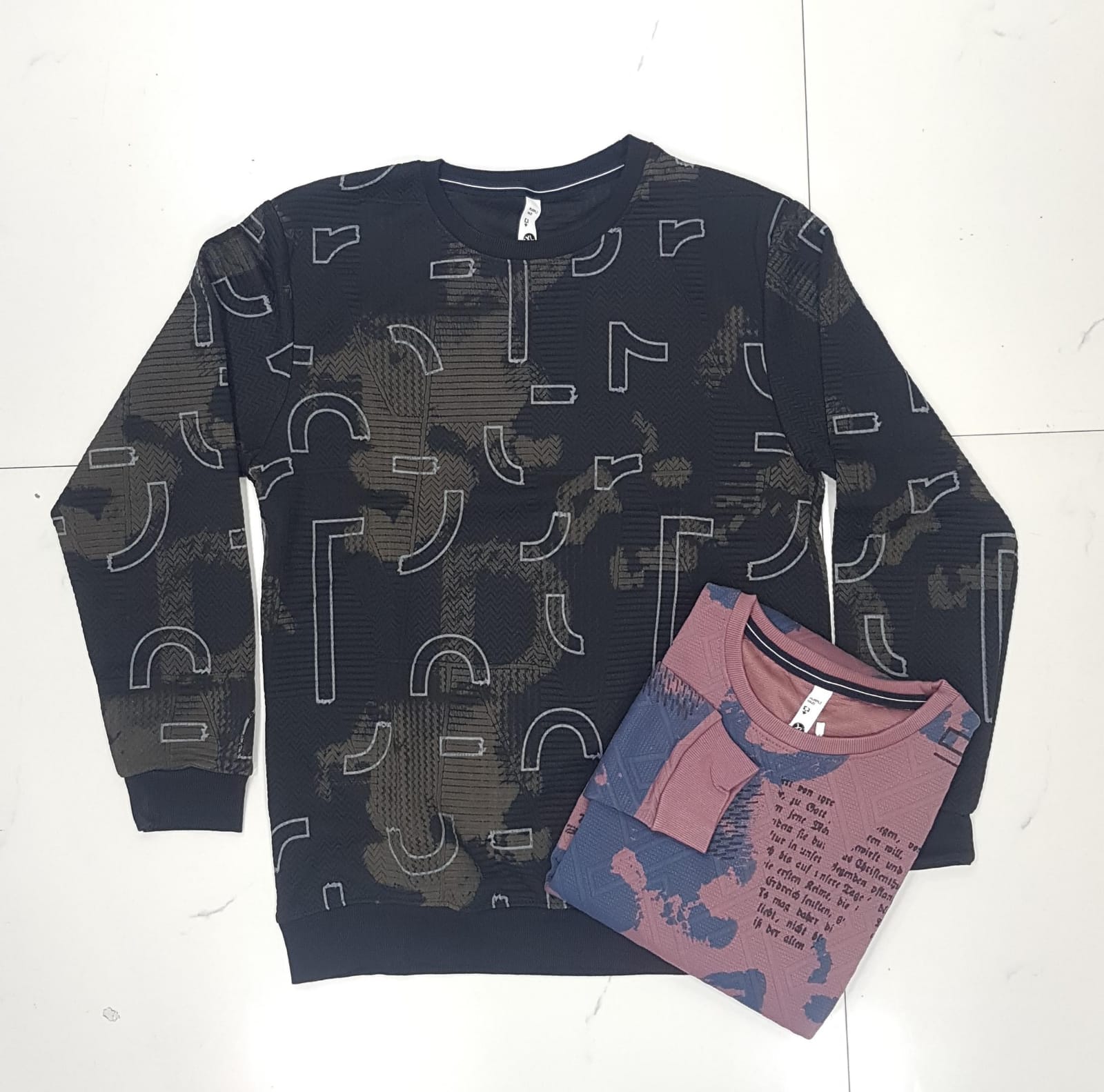Men's AOP Camo Abstract Typography Crew Neck Full Sleeve Sweatshirt | Navy & Dusty Rose | Purple Haze