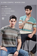 Men's Jacquard Stripe Rib Neck Half Sleeve T-Shirt | Classic Stripes Modern Edge | Purple Haze