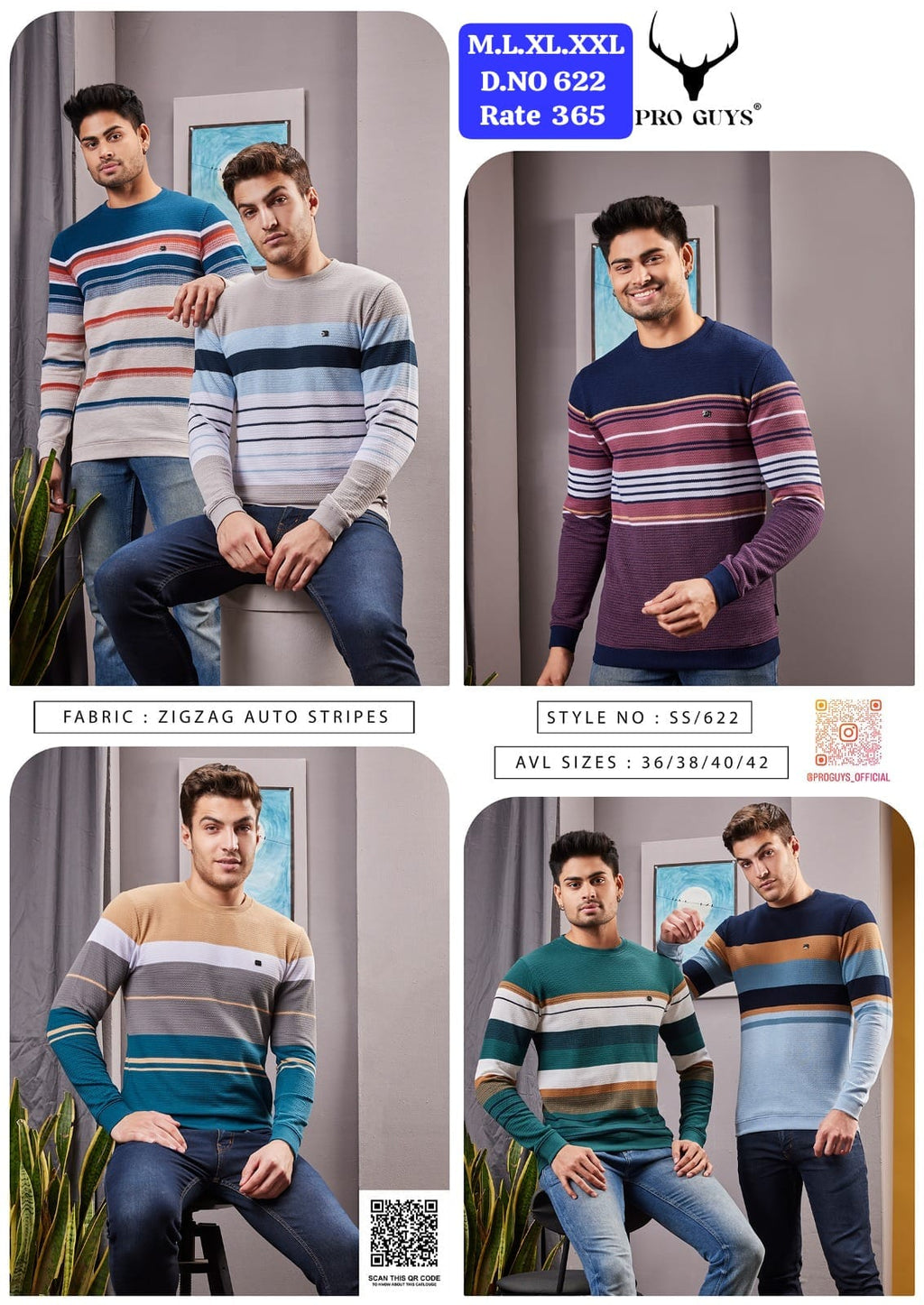 Men's Zigzag Auto Stripes Round Neck Full Sleeve T-Shirt | D.No. SS622